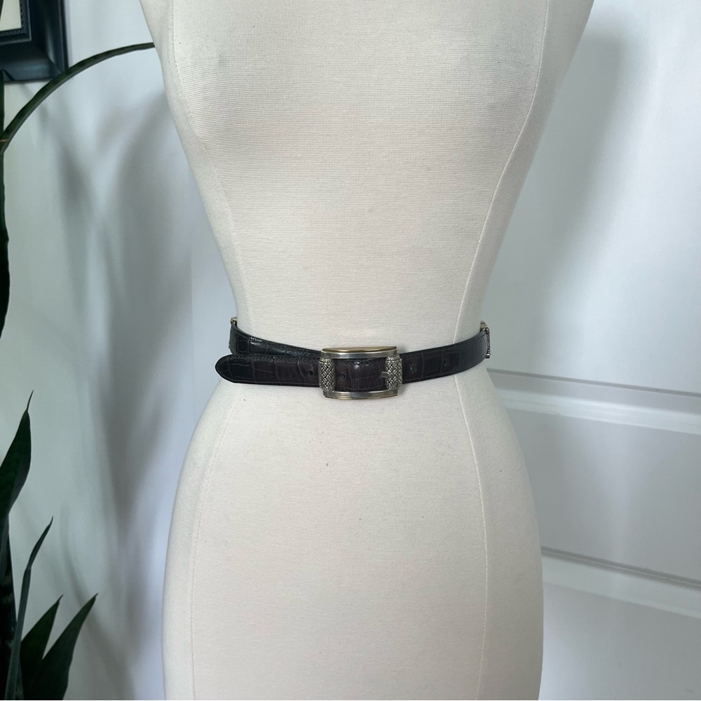 Vintage Reversible Leather Belt with Silver/Gold Buckle
